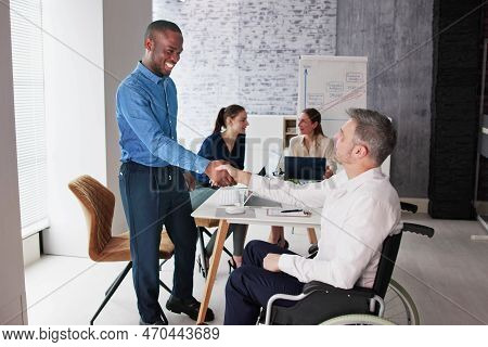 Diverse Corporate Business People. Employee In Wheel Chair