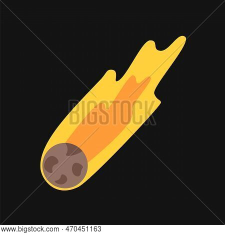 Vector Comet With Fire Tail. Asteriod In Flat Design.