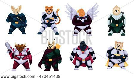 Fantasy Animal Characters Warriors. Colorful Flat Vector Design Elements For Mobile Computer Game. C