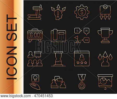 Set Line Chalkboard With Chart, Front End Development, Award Cup, Gear Dollar, Telephone 24 Hours Su