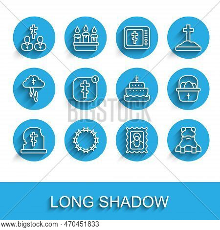 Set Line Grave With Tombstone, Crown Of Thorns, Priest, Christian Icon, Online Church Pastor Preachi