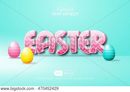Pink Text Effect Easter Style. Editable Text Effect With Colorful Egg With Pattern.