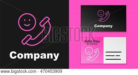 Pink Line Incoming Call On Mobile Phone Icon Isolated On Black Background. Friends Call. Logo Design