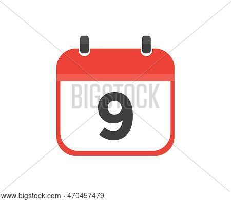 Simple Calendar With Date 9, Day Nine Logo Design. Calendar Icon Flat Day 9. Reminder Symbol. Event 