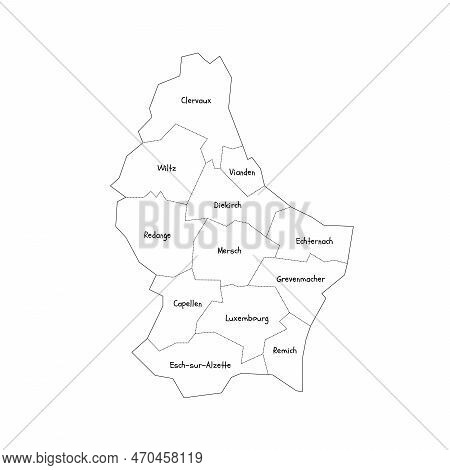 Luxembourg Political Map Of Administrative Divisions - Cantons. Handdrawn Doodle Style Map With Blac