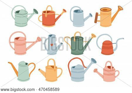 Watering Can Spring Set. Scrapbook Design Elements In Vector