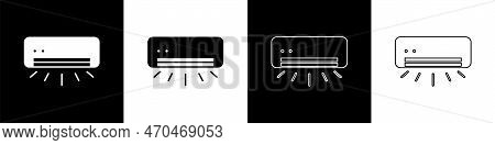 Set Air Conditioner Icon Isolated On Black And White Background. Split System Air Conditioning. Cool