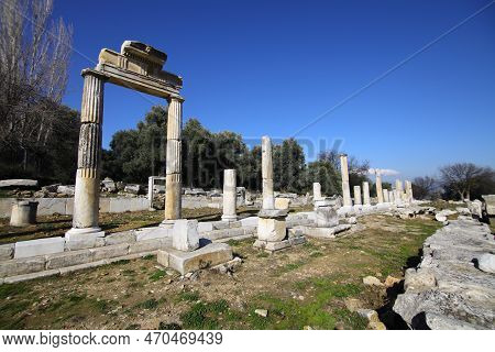 Excavations Of The Temple Of Hekate In Lagina Ancient City And Ancient Columns Yatagan Mugla Turkey