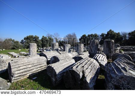 Excavations Of The Temple Of Hekate In Lagina Ancient City And Ancient Columns Yatagan Mugla Turkey