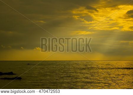 Dramatic Golden Time With Sun Ray Cloudscape.