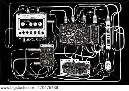Ai Illustration. Futuristic Circuit Of Electrical Device On A Black Background. Background Pattern
