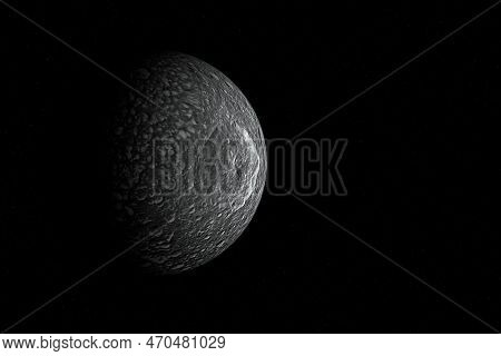 Digitally Generated Photograph Of Mimas, One Of The Moon Of Saturn.