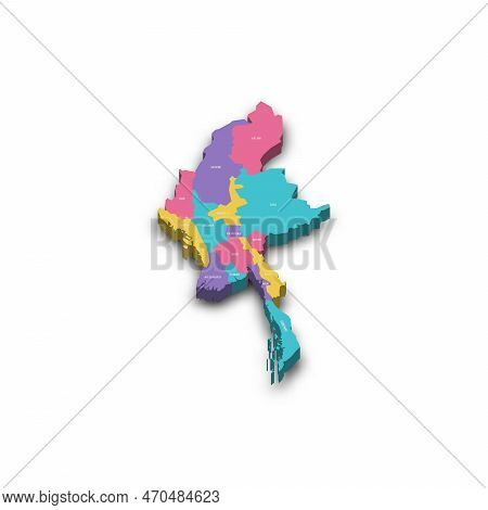 Myanmar Political Map Of Administrative Divisions - States, Regions And Naypyitaw Union Territory. C