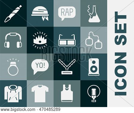 Set Microphone, Stereo Speaker, Handcuffs, Rap Music, King Crown, Headphones, Marijuana Joint, Splif