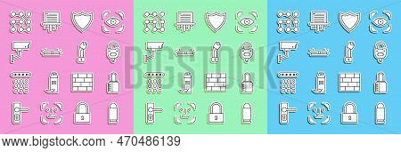 Set Line Bullet, Safe Combination Lock, Lock And Key, Shield, Flasher Siren, Security Camera, Graphi