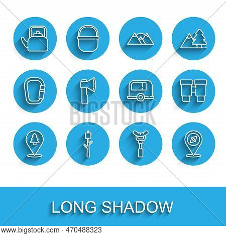 Set Line Location Of The Forest, Marshmallow Stick, Kettle With Handle, Sausage Fork, Compass, Woode
