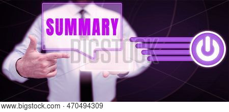 Text Caption Presenting Summary. Business Concept Brief Statement Abstract Synopsis Concise Abbrevia