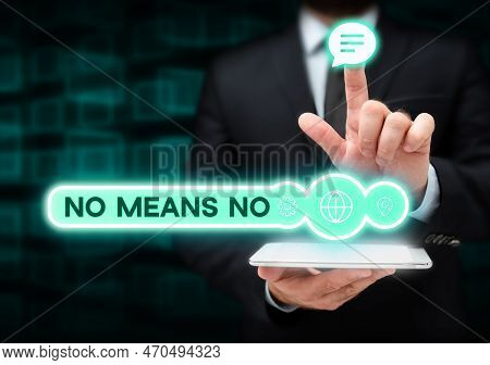 Text Sign Showing No Means No. Word Written On Stop Abuse Gender Violence Negative Response Sexual H