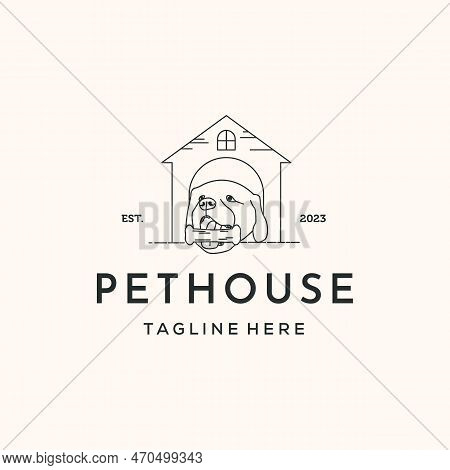 Pet House Line Art Logo Vector Minimalist Illustration Design, Dog Pet House Symbol Design