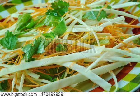 Insalata Di Cavoli - Italian Salad  Shredded Raw Cabbage And Sometimes Shredded Carrots, Dressed Wit