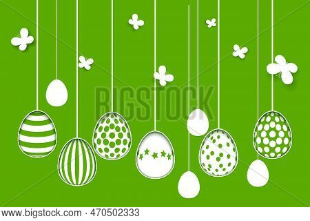 Spring Background With Paper Cut Easter Eggs And Butterflies. Vector Illustration