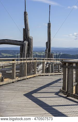 Top Of Wooden Observation Tower Located At The Top Of The Slotwiny Arena Ski Station, Leading In The