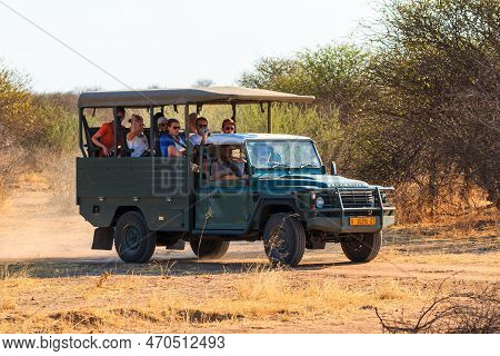 Waterber Plateau National Park, Namibia - 08 October 2018: Tourists Viewing Game From An Open Safari