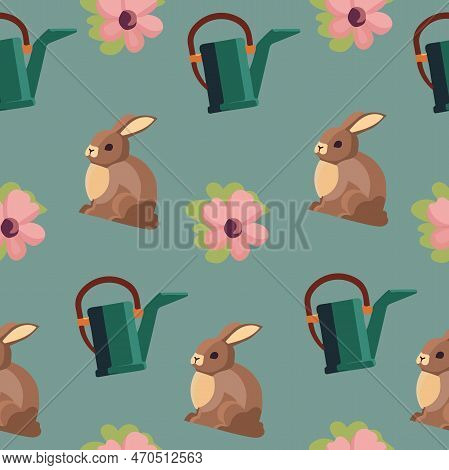 Spring Concept. Seamless Pattern Of Set Of Gardening Tools.