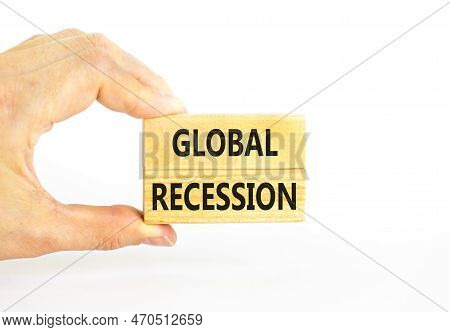 Global Recession Symbol. Concept Words Global Recession On Wooden Blocks. Beautiful White Table Whit
