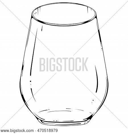 Empty Cocktail Glass. Vector Illustration In Hand Drawn Sketch Doodle Style. Line Art Drinkware Tumb