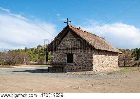 Ancient Stoned Traditional Greek Christian Chapel Of Panayia Lagni. Klirou Nicosia Cyprus