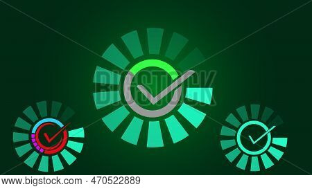 Check Mark Sign, Colorful Tike Icon On Green Color Illustration Background.