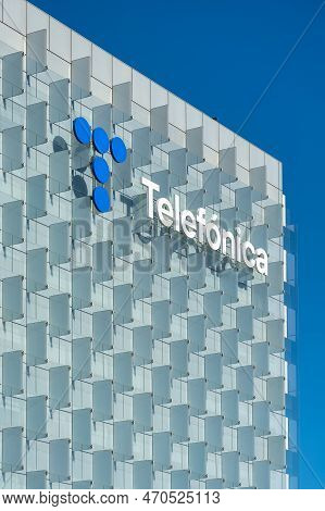 Madrid, Spain, February 4, 2023: Brand Of The Multinational Company Telefonica Is Dedicated To Telec