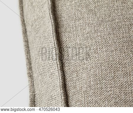 Close-up Of Sofa Cushion Of Natural Gray Linen Fabric