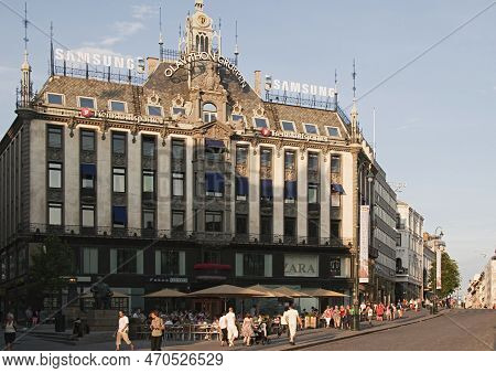 Oslo, Norway - July 3, 2009: People At The Street At Olav Thon Group Building Of Oslo, The Capital O