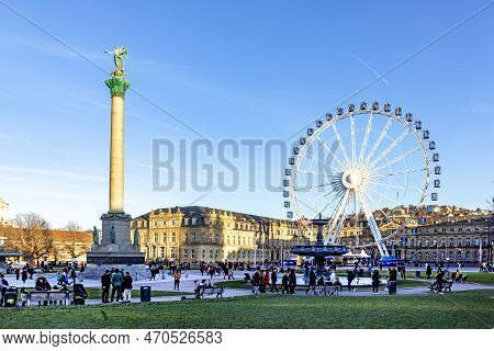 Stuttgart, Germany - January 7, 2023: Ferris Wheel In Stuttgart City In Front Of The New Castle In O