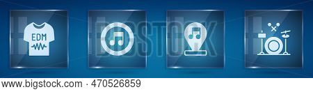 Set T-shirt, Music Note, Tone, And Drums. Square Glass Panels. Vector