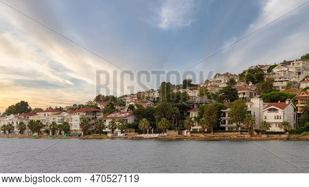 View Of The Hills Of Kinaliada Island From Marmara Sea, With Traditional Summer Houses At Dawn, Ista