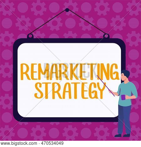 Text Sign Showing Remarketing Strategy. Concept Meaning Re-engage Customers Using Information Collec