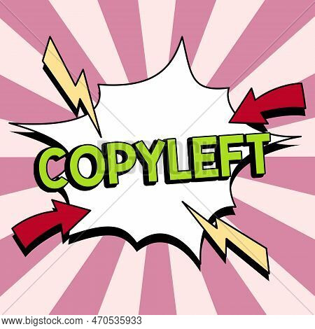 Sign Displaying Copyleft. Business Overview The Right To Freely Use, Modify, Copy, And Share Softwar