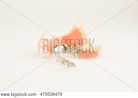 New Removable Dental Prostheses Isolated On White Background