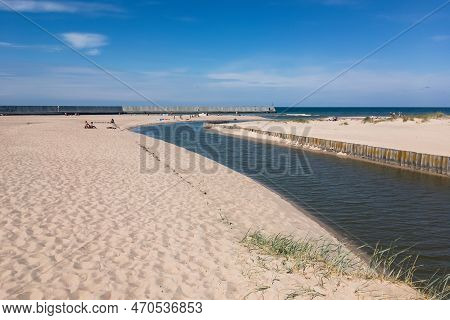 Jamienski Nurt Sand Beach At Water Canal Near Jamno Lake In Poland At Summer