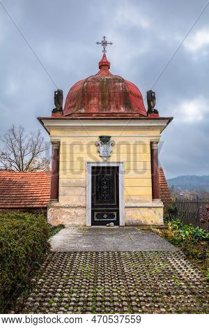 Otocec, Slovenia - November 28, 2022: Tomb Of The Margheri Count Family In The Cemetery Of Otocec