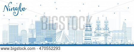Outline Ningbo China City Skyline With Blue Buildings. Vector Illustration. Business Travel And Tour