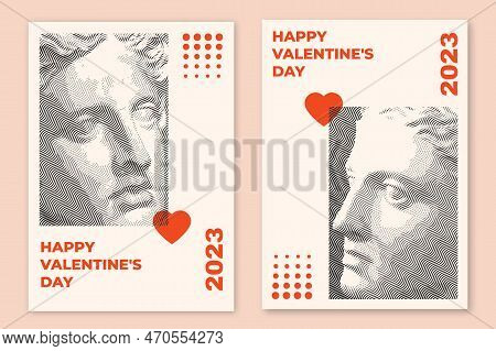 Poster, Banner For Valentines Day Postcard, Card, Congratulations And Poster With Engraved Antique F