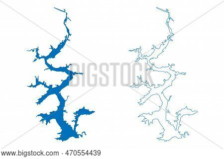 Lake Fort Gibson Reservoir (united States Of America, North America, Us, Usa, Oklahoma) Map Vector I