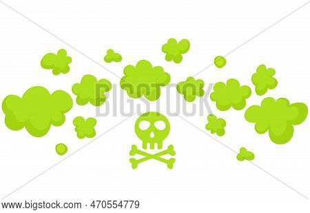 Smelling Green Cartoon Fart Cloud Style Design Vector Illustration With Crossbone Skull. Stinky Smok