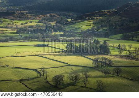 Beautiful Early Winter Morning Landscape View From Latrigg Fell In Lake District Across Towards Blen