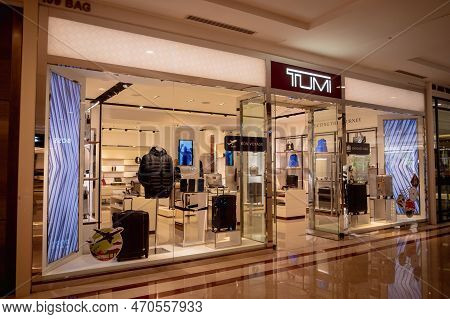 Kuala Lumpur, Malaysia - December 04, 2022: Tumi Brand Retail Shop Logo Signboard On The Storefront 