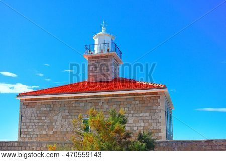 Lighthouse Makarska Croatia . Sanctus Petrus Lighthouse Situated In Makarska Croatia